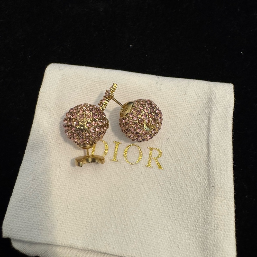 Dior Pink and Gold Pavé Crystal Earrings - Picture 1 of 5